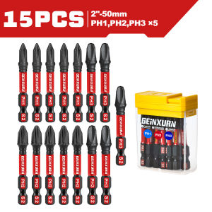 Geinxurn 15 PCS 2 Impact Phillips Screwdriver Bits Set S2 Steel Multi Driver Bits with Storage Colorful Box(Yellow)