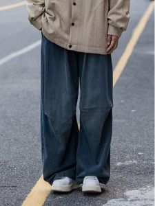 Washed Vintage Straight Leg Jeans Mens Casual High Street Fashion Autumn Spring Low Waist Long Pants Breathable Comfortable