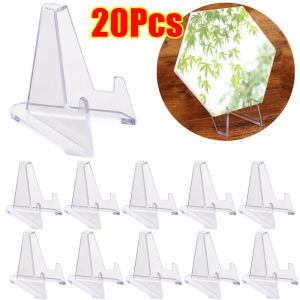 20pcs Transparent Acrylic Display Holder Triangle Display Stand Coin Medal Badge Display Easel Holder Mini Display Support Racks for Displaying Post Card Photo Medals