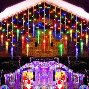 Raya ไฟม่านน้ำแข็งพลังงานแสงอาทิตย์กันน้ำมี8โหมดไฟสายแบบเทพนิยายคริสต์มาสใช้พลังงานแสงอาทิตย์สำหรับตกแต่งงานแต่งงานกลางแจ้ง