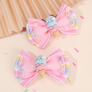 2Pcs Cartoon Lollipop Bows Hair Clips For Girls Sweet Pink Striped Ribbon Barrettes Baby Kids Children Cute Headwear Accessories