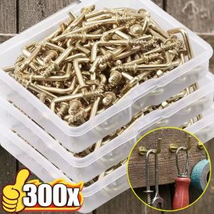 300/100Pcs Right Angle Screws Hook Screw-in Square Bend Hooks L Style Sheep Eye Hook Fastener Hanging Cup Planter Photo Frame Screws Hanger