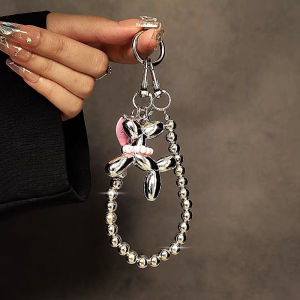 Creative Personalized Dog Bead Handheld Chain Keychain Bag Holder Mobile Phone Case Accessory Natural Pearl Crystal Decoration