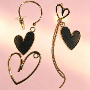 Black Heart Earrings Women Gold-color Long Tassel Metal Asymmetric Earrings Exaggerated Drop Earrings Party Wedding Jewelry K-