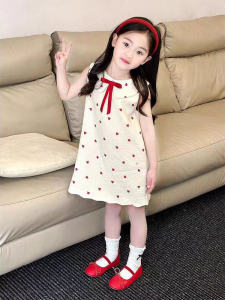 Dopamine Polka Dot Summer Dress for Girls Baby Fashion Sleeveless Princess Skirt Casual mid Waist Soft Fabric Daily Wear