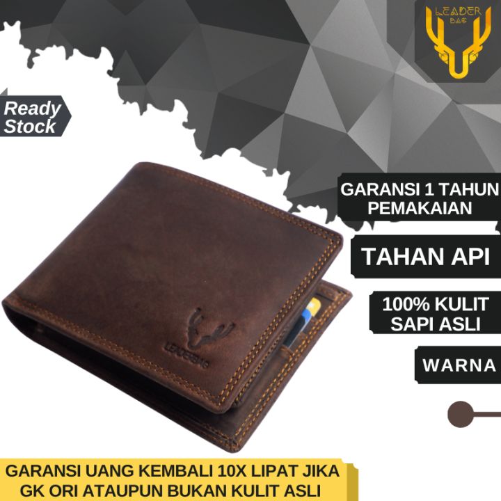 Dompet Pria Kulit Sapi Crazy Hourse Leather Merk Leaderbag Warna Coklat