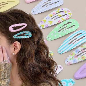 6pcs/Set Candy Color Water Drop Wave BB Clip / Cute Flower Dots Kids Barrettes Hairpins / Delicate Sided Clip Summer Small Hair Clip