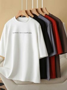 Loose Fit Five-Quarter Sleeve T-Shirt Half High Collar Printed Mid-Sleeve Base Shirt for Women Summer Commute Korean Style Cotton