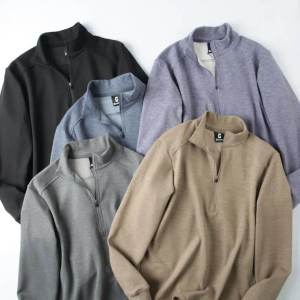 Designer Line! The Fabric Is Plaid! Autumn New Men City Half Zipped Stand Collar Pullover Sweater Coat