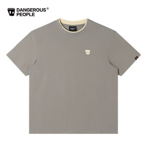 Dangerous People Double Collar Basic Color Block Casual T-Shirt Loose Fit Youthful Trend Summer Short Sleeve round Neck