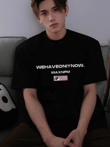 American Style Cotton Heavyweight Short Sleeve T-Shirt Mens Summer New Simple Casual round Neck Top Printed Loose Fit Youth Fashion