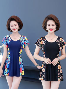 Conservative One-Piece Swimsuit for Women Thermal Bath Swimwear Belly Covering Slimming Large Size Moms Swimming Suit