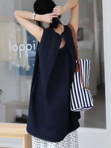 Korean Style Casual Loose Sleeveless round Neck Denim Dress Womens Spring Summer New Arrival Back Hollow out Vest Skirt