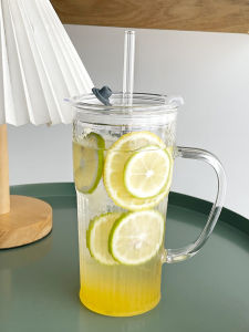 Large Capacity Glass Cup with Straw for Drinking And Brewing Tea Milk And Juice Modern Minimalist Style Ins Trendy Home Use Cup