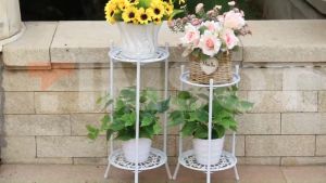 TIMSOT Plant Stand 2 Layers 60cm Metal Flower Pot Indoor Outdoor Stand Plant Rack Plant Shelf Holder Storage Racks Garden Decoration