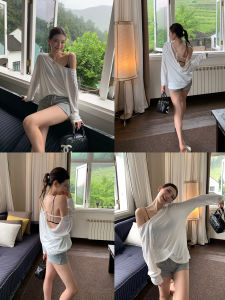 Áo Thun Nữ Tay Dài Rộng Rãi Thoải Mái Chống Nắng Thiết Kế Hở Lưng Chất Liệu Cotton Polyester Viscose Mùa Hè 2025