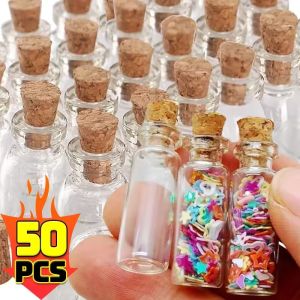 50Pcs Mini Wish Bottle Pendant Handmade Flower Drift Bottle Clear Glass Bottle Pendant DIY Jewellery Small Accessories