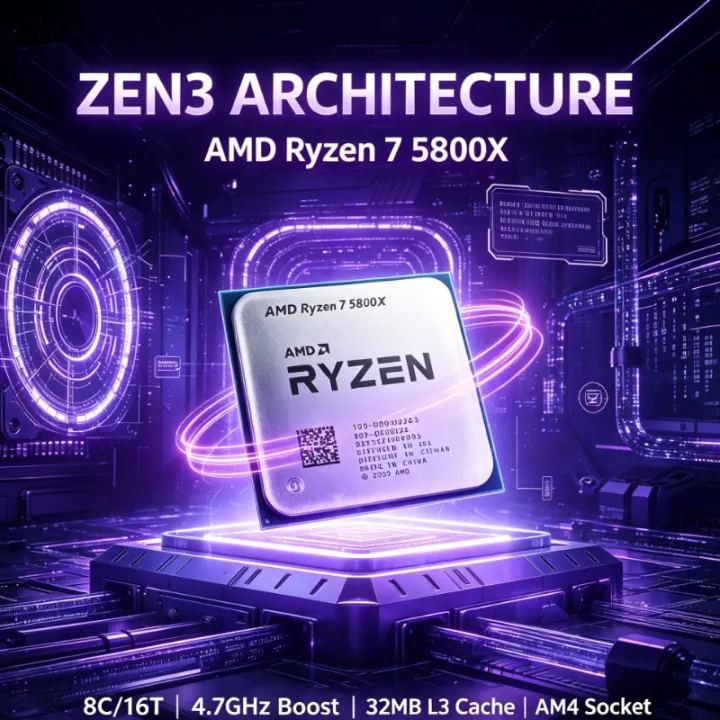 AMD | Ryzen7 5800X Gaming And Content Creation CPU AM4 8‑Core 16‑Thread 3.8‑4.7GHz 32MB L3 Cache 7nm No Fan
