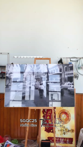 Tranh Sài Gòn trang trí cà phê tranh Sài Gòn Xưa tranh khung cảnh hoạt động trên đường phố Sài Gòn xưa SGQC25