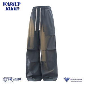 Wassup Bikk สไตล์อเมริกัน กางเกงลำลอง ชุดทำงานพับได้สำหรับผู้ชาย หลวม สำหรับกิจกรรมกลางแจ้ง กางเกงขายาว ฤดูใบไม้ร่วง อินเทรนด์ แบรนด์กันลม หลวม ลำลอง ชุดทหาร