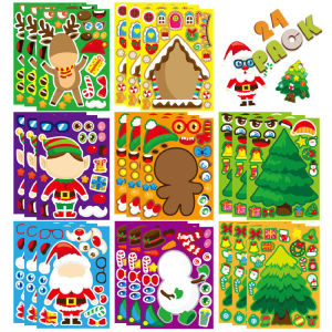 Kawaii Christmas Puzzle Stickers Cartoon Santa Claus DIY Make-a-Face Kids Jigsaw Games Fun Children Party Decoration Toy