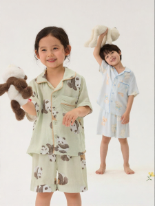 Q21 | Bamboo Silk Yarn Short Sleeve Childrens Pajama Set