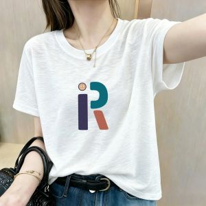 V.C.I | White Round-neck Short-sleeve T-shirt Summer Loose Slim Cotton Printed Trendy
