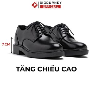 Giày Chunky Derby Tăng Chiều Cao 7cm SIGOURNEY SIG-52 Trẻ Trung Màu Đen Bảo Hành 18 Tháng