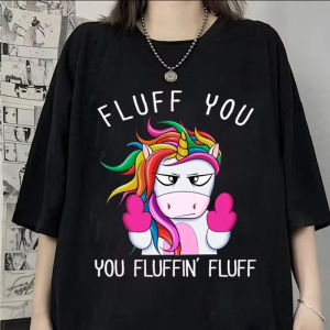 Sanrio | Funny Fluff You You Fluffin Fluff Unicorn Rainbow T Shirt Lady Short Sleeve Tee Female Summer Tops Womens T-shirt Unicorn Tshirt