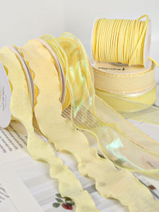 Cheese Yellow Silk Ribbons Colored Ribbons DIY Handmade Gift Packaging Bouquet Cake Bouquet Decoration Satin Ribbon Webbing Material