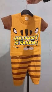 Setelan baju anak laki laki motif karakter kartun BEAR TIGER HITAM Celana joger USIA 3-15 BULAN.
