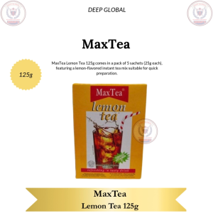 MaxTea Lemon Tea 125g - Pack of 5 Sachets 25g Each Instant Tea Mix with Natural Lemon Flavor and Vitamin C for Quick Preparation
