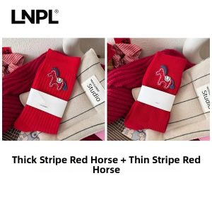 Cartoon Lunar New Year Red Women Socks Mid-length