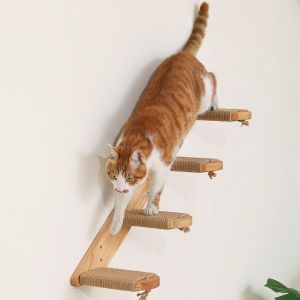 Teekland Cat Climbing Shelf Wall Mounted Four Step Cat Stairway with Jute Scratching for Kitten Perch Platform Walls Furniture