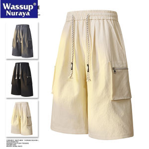 Wassup Nuraya Trendy Brand Loose Fit Ice Silk Workwear Seven-Foot Pants Summer New Style Mens Sport Casual Straight Shorts