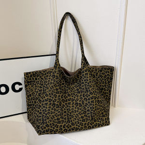 Ladies Commuter Canvas Tote Bag 2025 Autumn Winter New Fashion Lazy Style Large Capacity Casual Leopard Print Shopping Bag