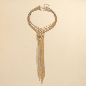 ZAA Vintage Long Tassel Necklace for Women Exaggerated Personality Alloy Multi-Layer European American Style Collarbone Chain