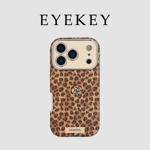 Eyekey Ins Vintage Brown Leopard Print Camellia Phone Case for  16 pro Max Compatible with 15 New Model 14 Women Full Cover Leather 13 Soft Shell