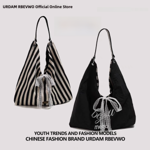 Double-Sided Canvas Tote Bag Womens Fashion Trend Butterfly Knot Large Size Bucket Shape Printed Letter Student Class Bag