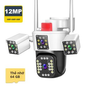 Camera IP Ngoài Trời 6K 12MP WiFi Với Zoom Quang Học 10X Ba Ống Kính PTZ An Ninh CCTV Giám Sát Video Theo Dõi Tự Động Chống Chịu Thời Tiết