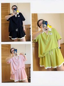 ชุดกีฬาลำลองไซส์ใหญ่สำหรับผู้หญิง ชุดสองชิ้นแขนสั้นหลวมๆ สำหรับฤดูร้อนปี 2024 ชุดกีฬาลำลองสำหรับผู้หญิงไซส์ใหญ่