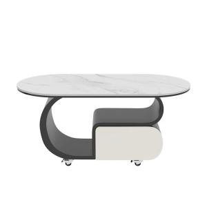 YiYou | Storage Compact Living Room Rolling Side Table Stone-top Coffee Table