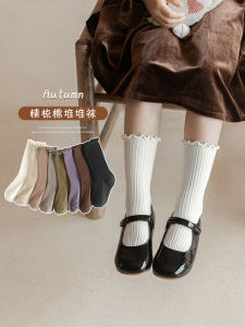 Childrens Socks Spring and Autumn Pure Cotton Girl Wooden Ear Tube Socks K-style Western Style Baby Girl Pure Color Bunching Socks