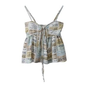 Original Summer New Small Batch Design English Letter Print Slimming Strap Vest Top Polyester Short Style Matching Versatile