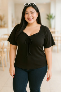 เสื้อผ้าแฟชั่นผู้หญิง เสื้อยืดสาวอวบ อกระหว่าง 36-44 นิ้ว แขนสั้น คอเหลี่ยม แต่งระบาย เสื้อผ้าไซส์ใหญ่ เสื้อผ้าคนอ้วน#MK02