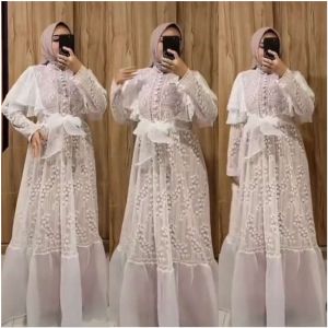 Angelica Phanama Dress Organza COD LD100-110 Brukat Sakura Busui Kancing Hidup Tanpa Khimar Tanpa Pashmina Baju Lebaran Gaun Lebaran Gamis Murah Brokat Murah Cantik Elegant Terbaru Baju Lebaran