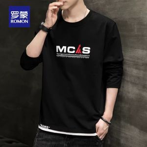 ROMON | Long Sleeve Round Neck T-Shirt with Fake Two-Piece Design