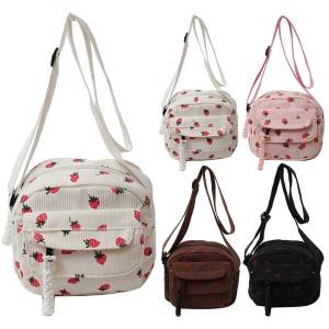 Womens Trendy Strawberry Shoulder Bag with Adjustable Strap Made of Durable Corduroy for Daily and Travel Use