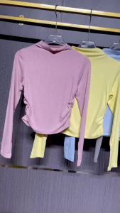 Áo thun nữ dài tay tập gym yoga pickleball nhúng hông cổ cao thun gân quảng châu co giãn 4 chiều BINSPORTS A348