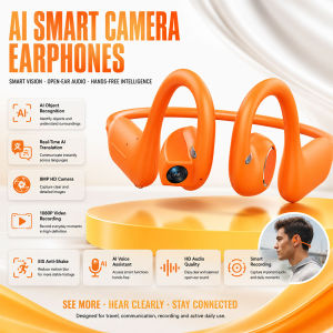 E12 Ear Hook Bone Conduction Headphones Open Ear Sports Earbuds with AI Translator HD Camera for Running Cycling Vlog Shooting